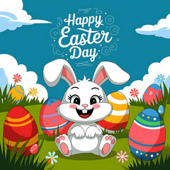 Hayyp easter day concept with Bunny eggs on the grass