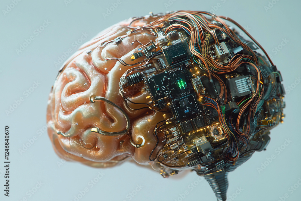 Fototapete futuristic brain design featuring circuit board elements merging technology with organic structure