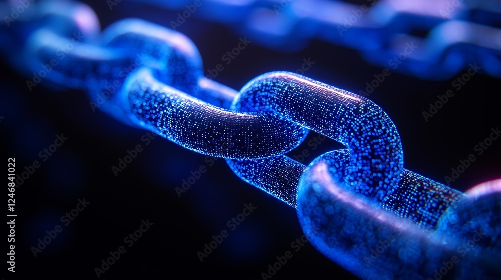 Poster glowing digital chain link in dark background setting