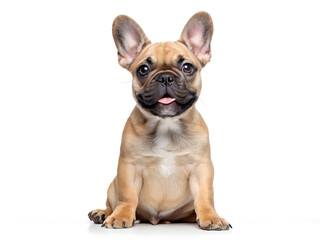 Fototapeta premium Cute French Bulldog with Playful Expression on White Background