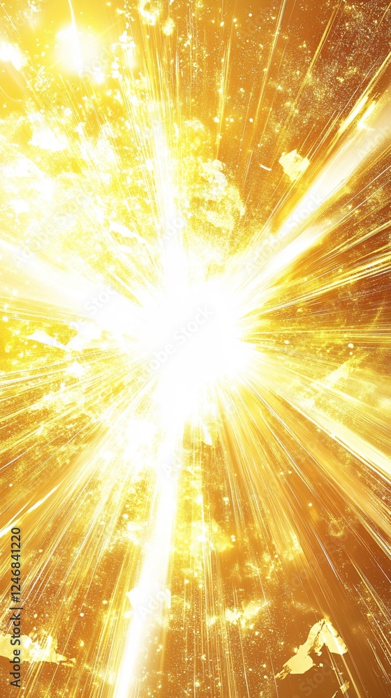 Poster golden light explosion with radiating streaks and scattered particles creating a bright effect