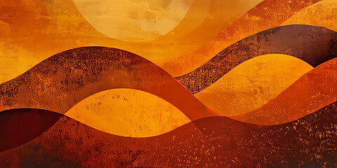 A deep sunset orange background with abstract shapes layered on top in various textures. This rich and layered design evokes feelings of warmth and excitement, ideal for event branding or creative