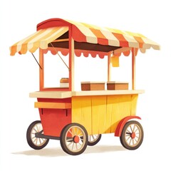 Colorful food cart, street vendor, outdoors, cartoon illustration, display, concept, for menu, social media