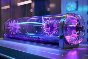 Real time animation of bacteria elimination using a transparent uv sterilizer technology