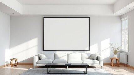 Modern Minimalist Living Room with Large Blank Canvas for Artwork and Design Inspiration