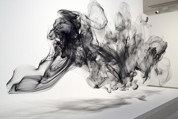 Elegant black smoke swirls create dynamic abstract patterns on a white background