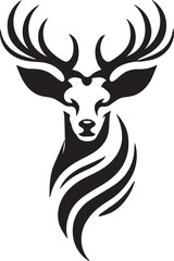 Majestic Deer with Intricate Antlers &ndash; Bold Black and White Tribal-Style Vector

