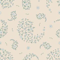 Seamless pattern with Paisley motifs filled with ditsy flowers. Traditional indian floral repeat design. Mughal boho background © akini
