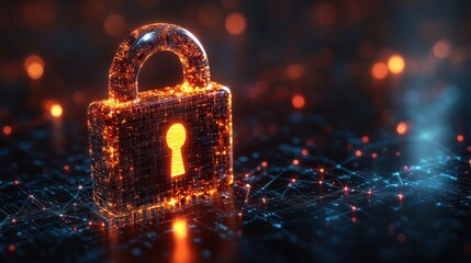 Glowing padlock, network security, digital protection