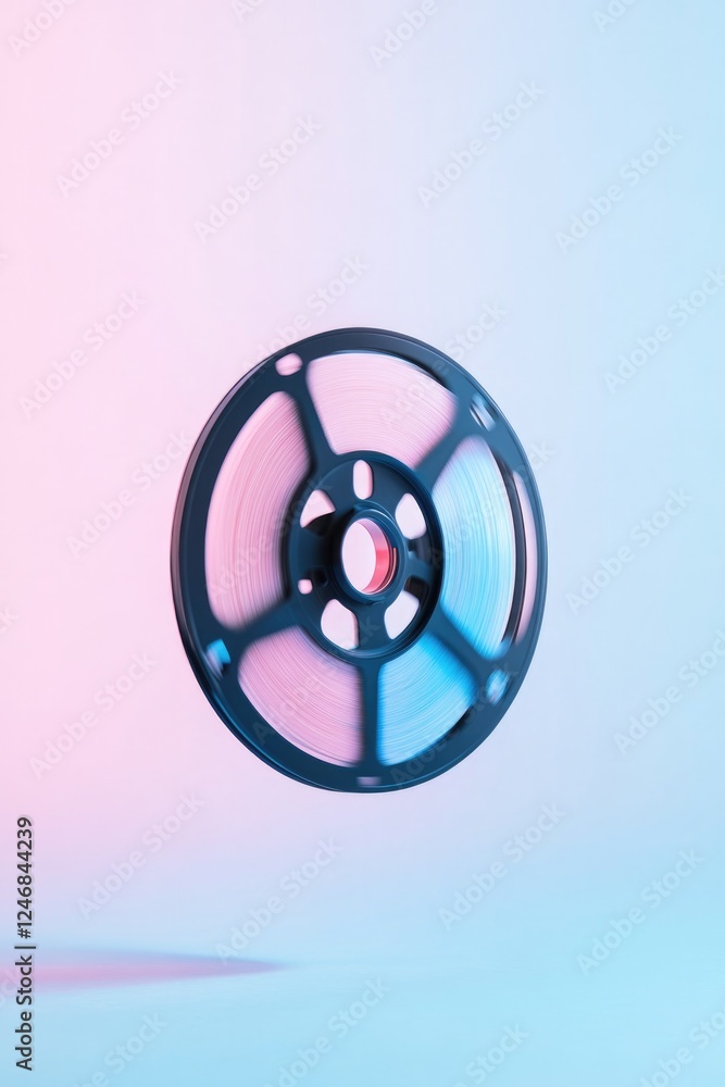 Aufkleber macro shot of film reel unspooling captured under diffused lighting with soft gradient background