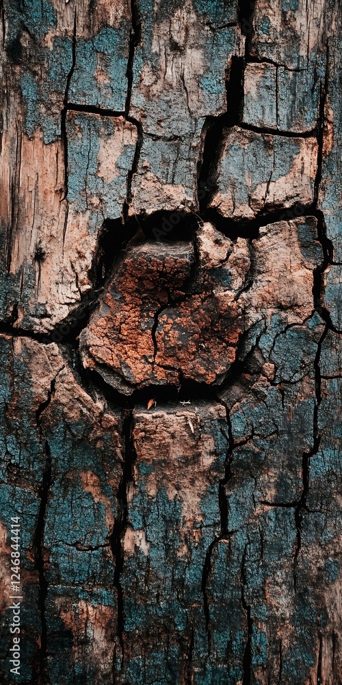 Poster Closeup of Weathered Tree Bark with Cracks and Texture for Rustic Background Aesthetic : Generative AI