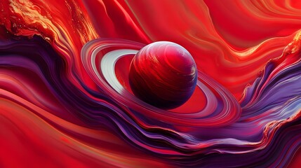 A red background with an abstract design of swirling colors
