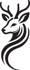 Majestic Deer with Intricate Antlers – Bold Black and White Tribal-Style Vector


