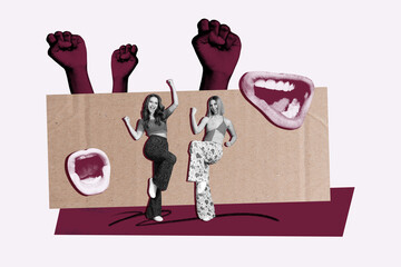 3D collage design composite trend sketch of banner resources power placard vote opinion support two...