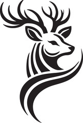 Majestic Deer with Intricate Antlers – Bold Black and White Tribal-Style Vector

