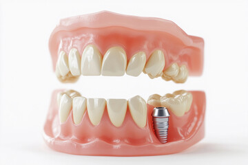 Obraz premium Dental implants displayed in a model of a human jaw demonstrating oral health and restoration procedures