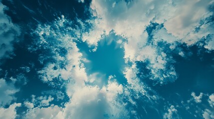 Fototapeta premium Dynamic Sky View: An Explosive Zoom on Blue Sky and White Clouds Creating a Unique Abstract Pattern