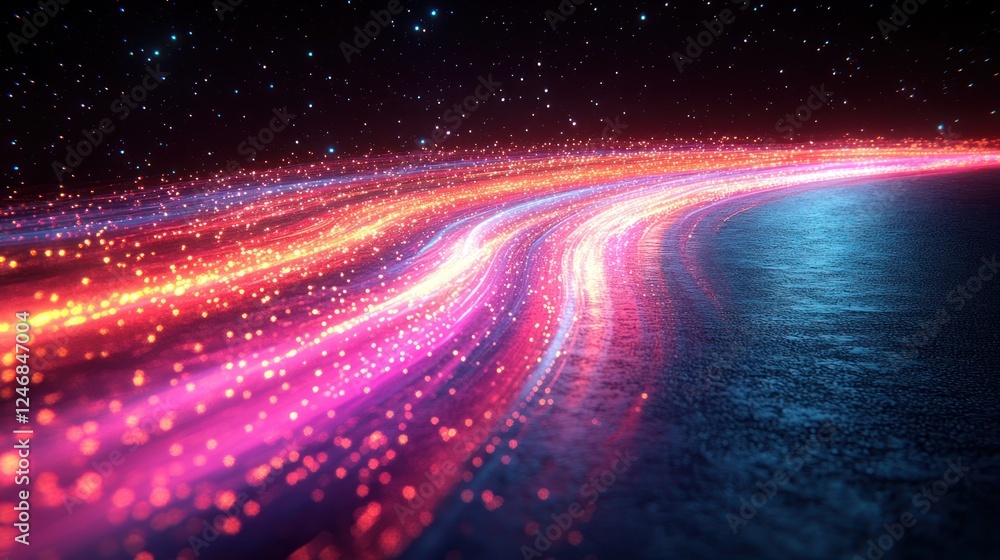 Wall mural Glowing Trails Across Dark Space, Motion Background