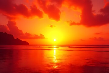 Fototapeta premium Golden Sun Setting Over Tranquil Sea Horizon