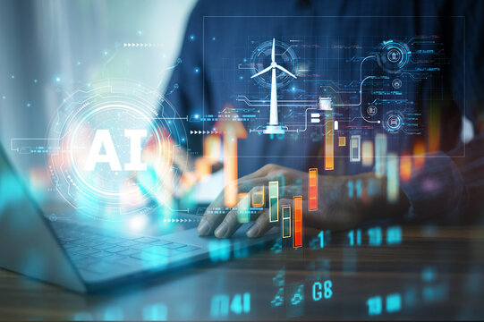 The businessman uses AI to analyze clean energy investments, enabling more informed decision-making and reducing risks in a rapidly evolving market.