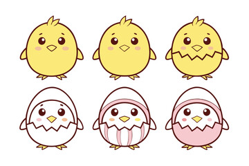 A Bundle of Cute Hatching chick vector cartoon illustration Easter day