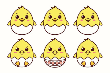 A Bundle of Cute Hatching chick vector cartoon illustration Easter day