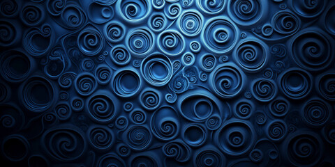 A deep blue background with abstract swirling circles, forming an elegant and fluid design. The intricate pattern is perfect for luxury branding, digital art projects, or corporate presentations.