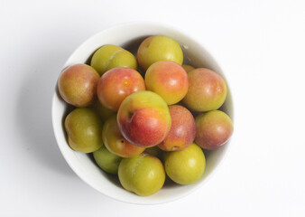 Plum fruits of Prunus genus, a genus of threes and shrubs in the flowering plant family Rosaceae. Dried plums are often called prunes.