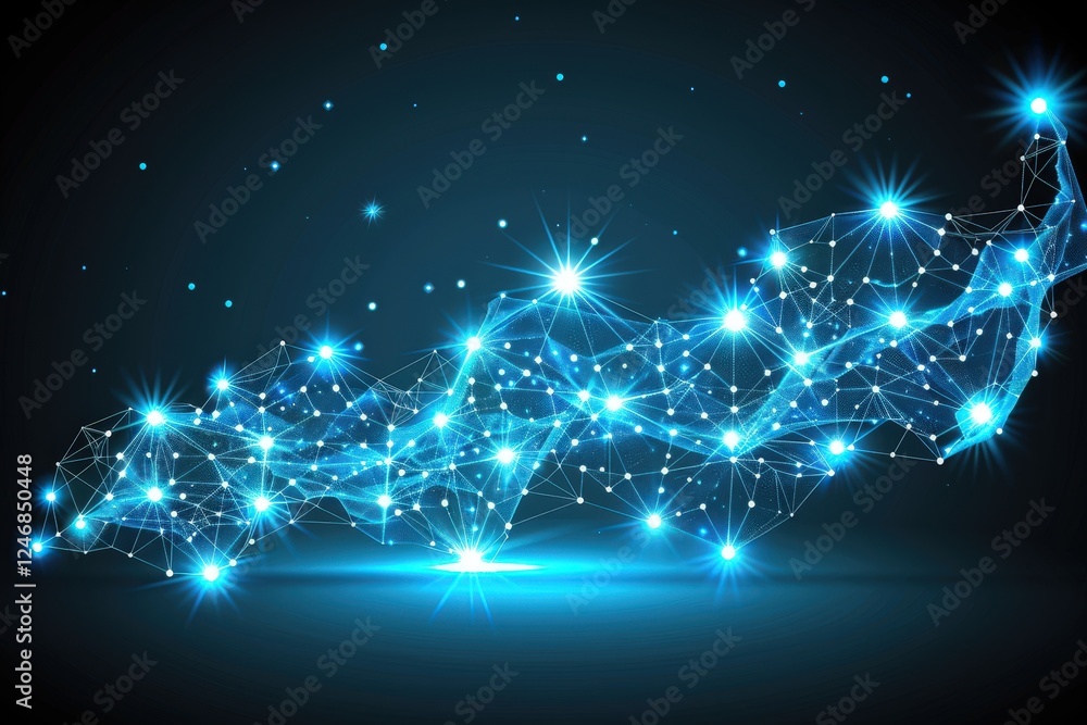 Poster a futuristic blue abstract representation of interconnected nodes and lines, symbolizing technology,