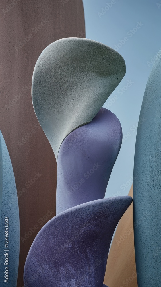Poster a stylized abstract sculpture featuring flowing shapes and soft pastel colors, creating an elegant a