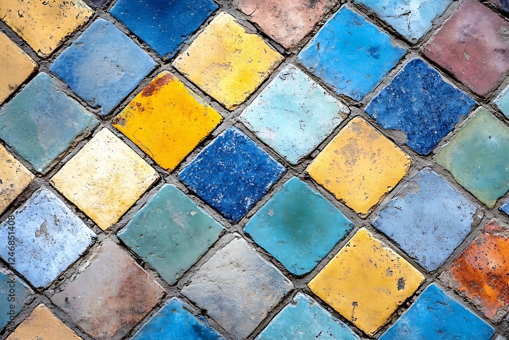 Poster Vibrant Multicolored Geometric Tile Background in Rustic Design : Generative AI