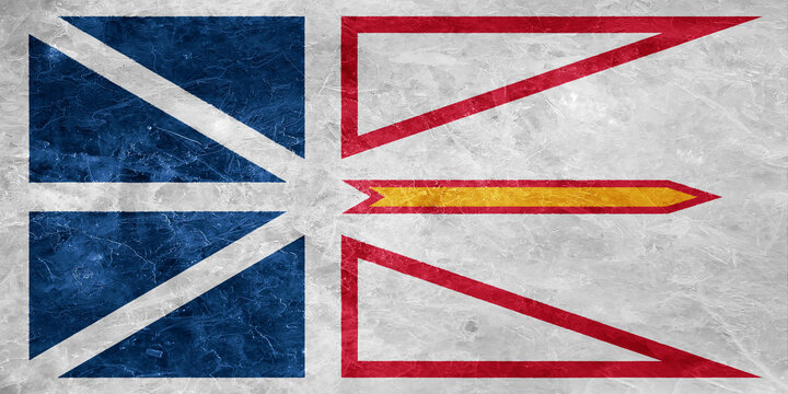 Official flag of Newfoundland and Labrador. Province of Canada. Conceptual collage on ice texture