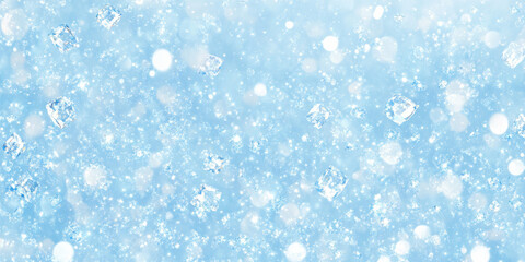 A radiant icy-blue background with scattered, sparkling diamonds that reflect cool hues of light. The serene and elegant effect creates a perfect backdrop for winter-themed events, luxury jewelry
