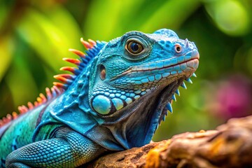 Obraz premium Funny blue iguana photos! Azure reptiles, comical lizards, cute animal pictures.