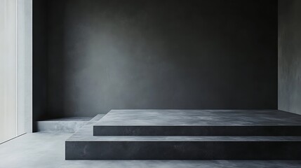Dark room, concrete steps, window light