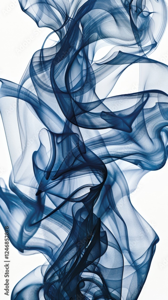 Poster a flowing abstract pattern of blue smoke creates an elegant visual effect, showcasing fluidity and m