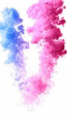 Fototapeta premium A vibrant swirl of blue and pink smoke creates an artistic and dynamic visual effect against a white background.
