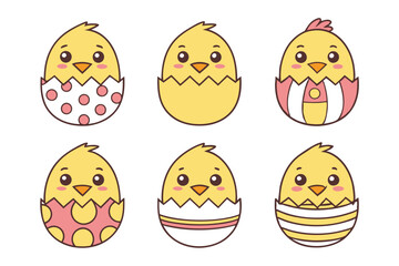 A Bundle of Cute Hatching chick vector cartoon illustration Easter day © Shahin reza