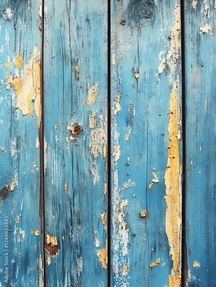 Poster peeling blue painted wood texture with rustic weathered surface : generative ai