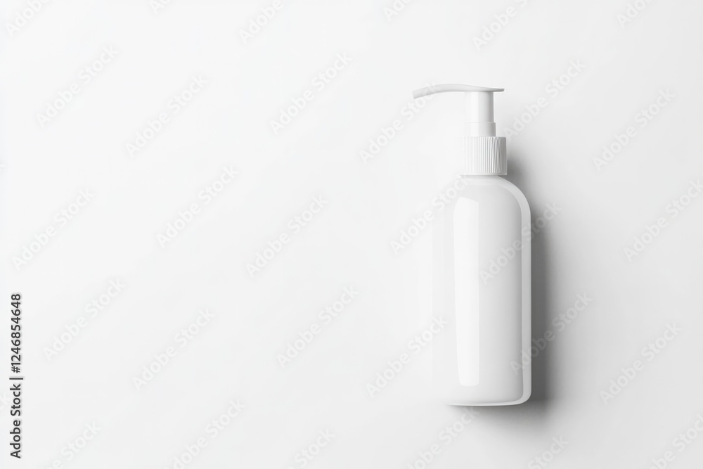 Poster professional mockup of lotion bottle with pump isolated on pristine white background with soft diffu
