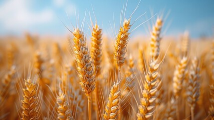 Golden Wheat Field at Harvest Ripe Ears of Grain in Summer Sunlight