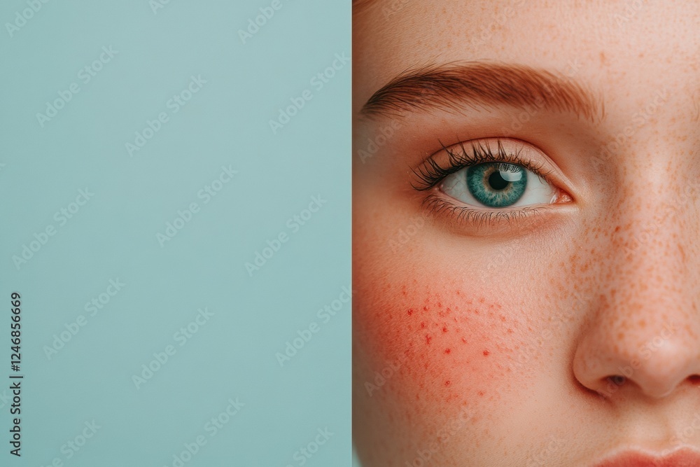 Aufkleber comparing acne and smooth skin showcasing skincare results for a glowing complexion and confidence b