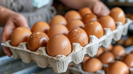 Egg production facility  monitoring and assessing quality in a well lit, open workspace
