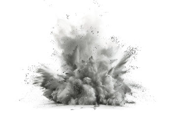 Dynamic chalk dust flying explosion effect, creating a mesmerizing cloud of fine particles in mid-air isolated on transparent background