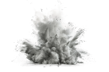 Dynamic chalk dust flying explosion effect, creating a mesmerizing cloud of fine particles in mid-air isolated on transparent background