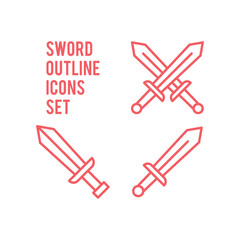 Sword icons set, simple archaic war trendy design template illustration.