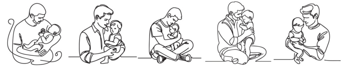 set vector continuous line parents carrying their child
