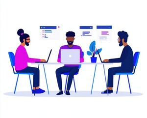 A group of developers working in sync on a coding project, agile software development concept