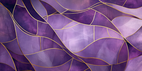 A lilac abstract background with intricate gold geometric patterns overlaying a gradient of lavender and deep violet, adding a touch of elegance and sophistication.