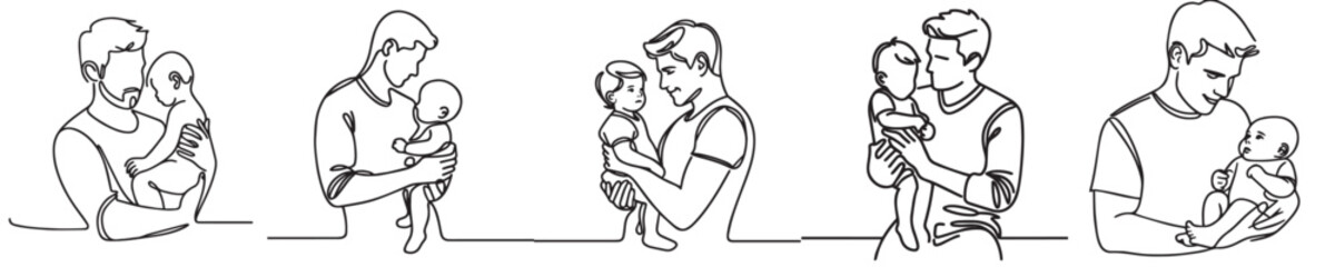 set vector continuous line parents carrying their child